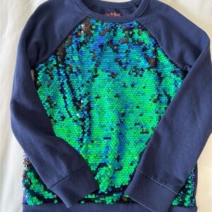 Cat & Jack Girls Flip Sequin Sweatshirt Size S 6/6X Blue Crewneck Long Sleeve